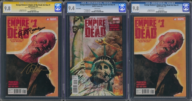 Empire of the Dead #1 Comic Signed by George A Romero and Alex Maleev, Issue #1 Unsigned both CGC 9.8, Issue #4 CGC 9.4 with 19 Ungraded (23)